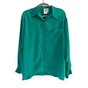 Alex Green Silk Blouse Long Sleeve Holiday Ready